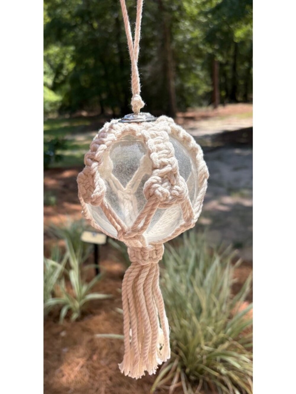 13" Macrame Clear Sea Glass Christmas Tree Ornament With Tassel - Boho S8